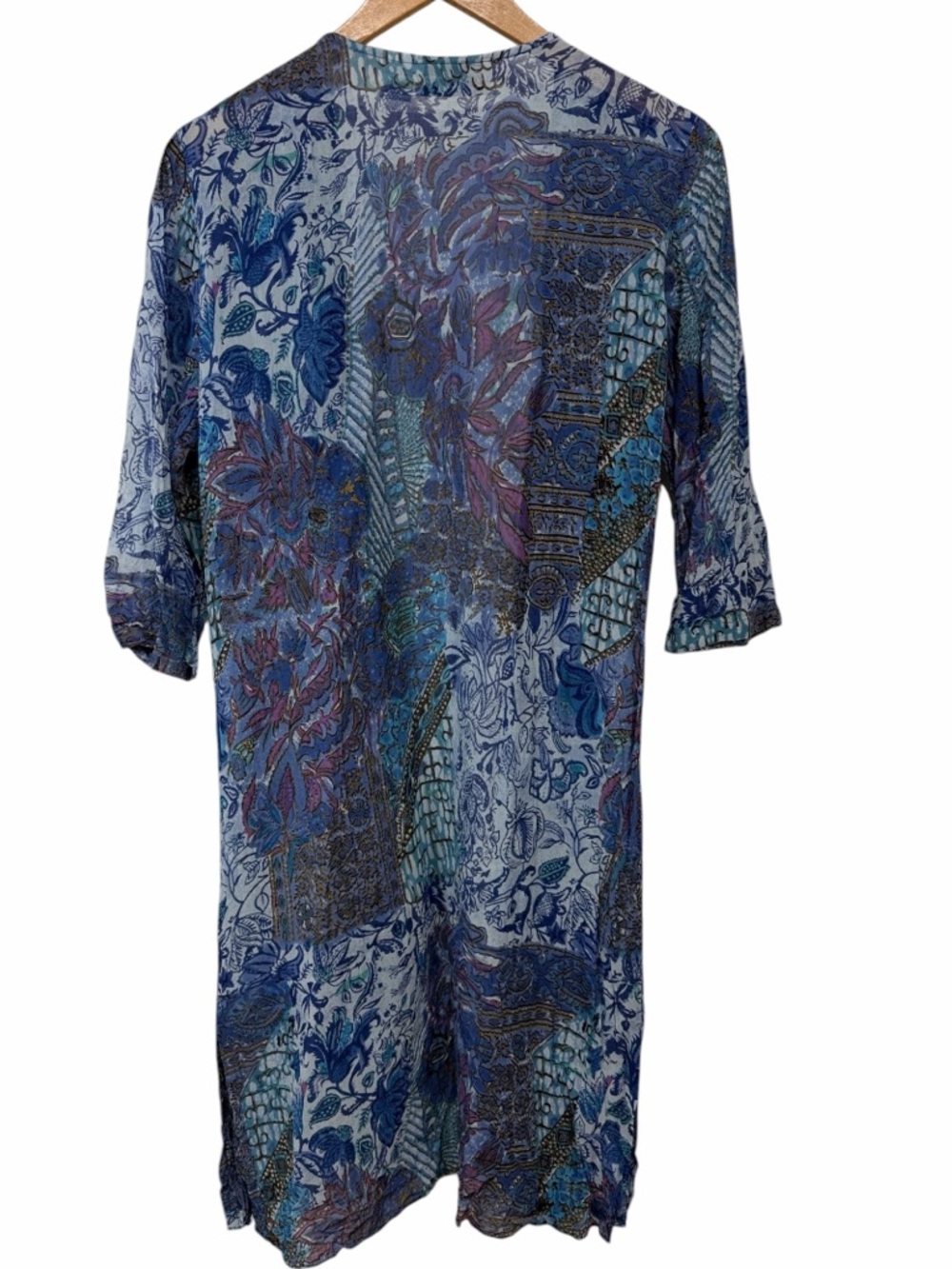 Calite Blue Multi Floral Boho Kimono with shoulder pads size Large - Picture 2 of 8